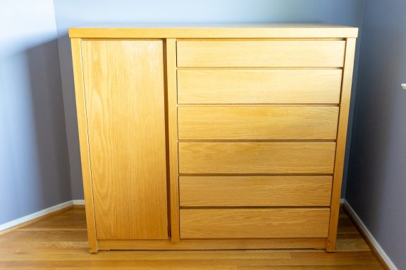 Scandinavian-style wooden dresser with cabinet - $400